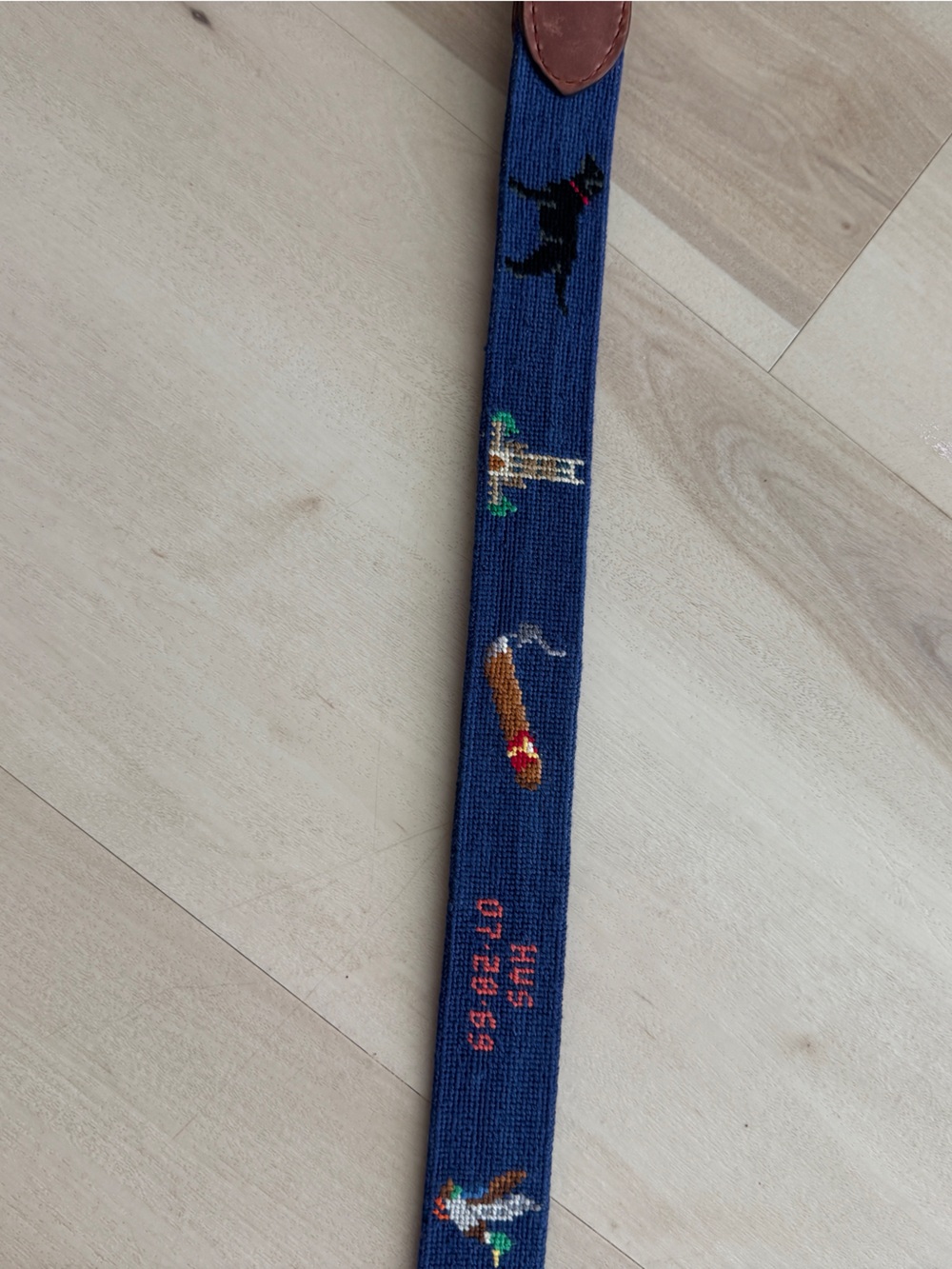 Smathers & Branson needlepoint belt leather texans black lab cigar duck wine dog - Picture 7 of 8